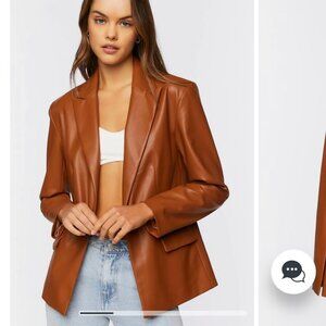 Womens brown lightweight faux leather blazer size M